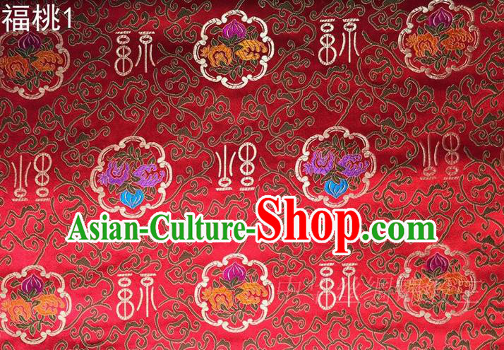 Traditional Asian Chinese Handmade Embroidery Peach Satin Red Tang Suit Silk Fabric, Top Grade Nanjing Brocade Ancient Costume Hanfu Clothing Fabric Cheongsam Cloth Material