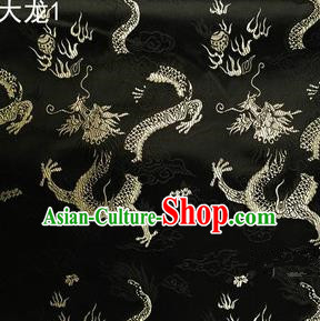 Traditional Asian Chinese Handmade Embroidery Dragons Satin Tang Suit Black Silk Fabric, Top Grade Nanjing Brocade Ancient Costume Hanfu Clothing Fabric Cheongsam Cloth Material