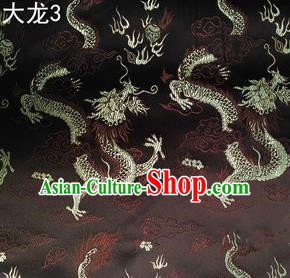 Traditional Asian Chinese Handmade Embroidery Dragons Satin Tang Suit Brown Silk Fabric, Top Grade Nanjing Brocade Ancient Costume Hanfu Clothing Fabric Cheongsam Cloth Material