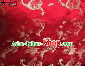 Traditional Asian Chinese Handmade Embroidery Dragons Satin Tang Suit Red Silk Fabric, Top Grade Nanjing Brocade Ancient Costume Hanfu Clothing Fabric Cheongsam Cloth Material