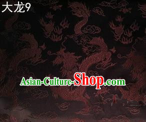 Traditional Asian Chinese Handmade Embroidery Dragons Satin Tang Suit Coffee Silk Fabric, Top Grade Nanjing Brocade Ancient Costume Hanfu Clothing Fabric Cheongsam Cloth Material