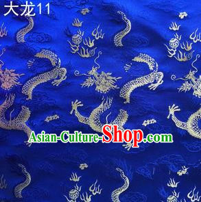 Traditional Asian Chinese Handmade Embroidery Dragons Satin Tang Suit Royalblue Silk Fabric, Top Grade Nanjing Brocade Ancient Costume Hanfu Clothing Fabric Cheongsam Cloth Material