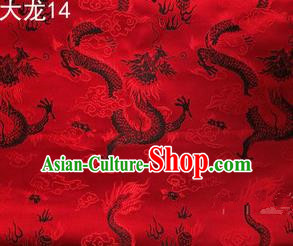 Traditional Asian Chinese Handmade Embroidery Dragons Satin Tang Suit Red Silk Fabric, Top Grade Nanjing Brocade Ancient Costume Hanfu Clothing Fabric Cheongsam Cloth Material