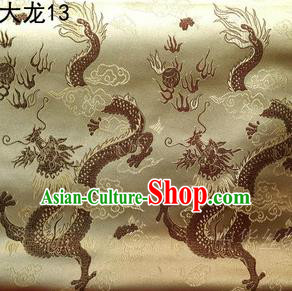 Traditional Asian Chinese Handmade Embroidery Dragons Satin Tang Suit Golden Silk Fabric, Top Grade Nanjing Brocade Ancient Costume Hanfu Clothing Fabric Cheongsam Cloth Material