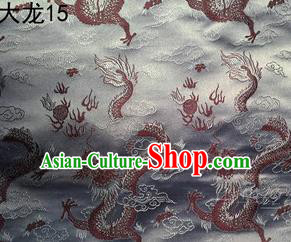 Traditional Asian Chinese Handmade Embroidery Dragons Satin Tang Suit Grey Silk Fabric, Top Grade Nanjing Brocade Ancient Costume Hanfu Clothing Fabric Cheongsam Cloth Material