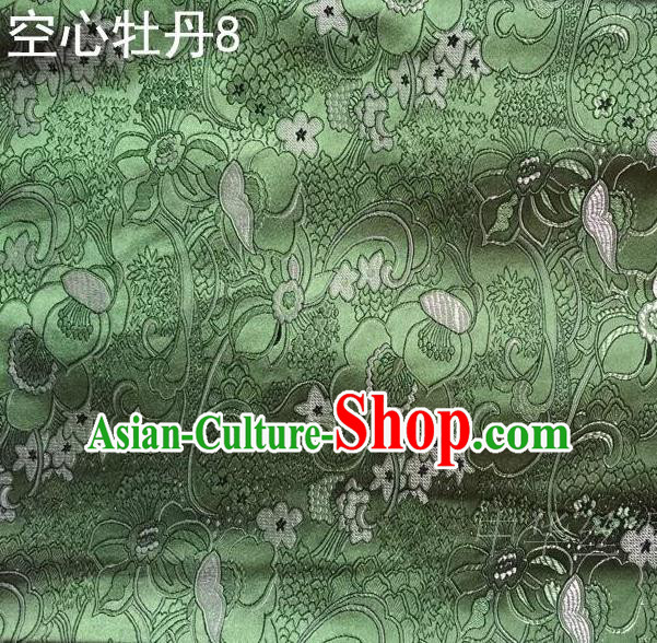 Traditional Asian Chinese Handmade Embroidery Peony Flowers Satin Tang Suit Green Silk Fabric, Top Grade Nanjing Brocade Ancient Costume Hanfu Clothing Fabric Cheongsam Cloth Material