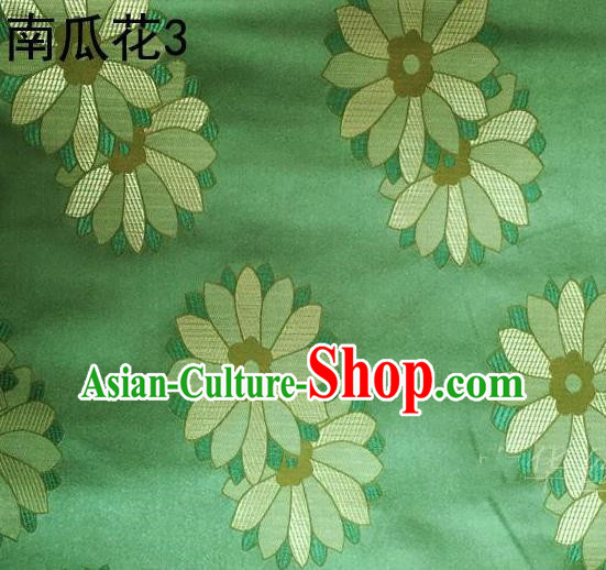 Traditional Asian Chinese Handmade Printing Cushaw Flower Satin Tang Suit Green Silk Fabric, Top Grade Nanjing Brocade Ancient Costume Hanfu Clothing Fabric Cheongsam Cloth Material