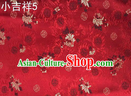 Traditional Asian Chinese Handmade Printing Auspicious Pattern Satin Tang Suit Red Silk Fabric, Top Grade Nanjing Brocade Ancient Costume Hanfu Clothing Fabric Cheongsam Cloth Material