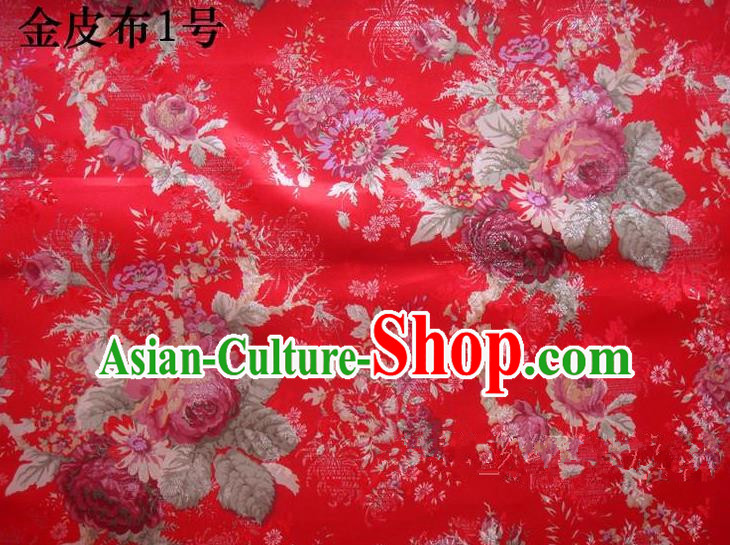 Traditional Asian Chinese Handmade Printing Peony Satin Tang Suit Red Fabric, Nanjing Brocade Ancient Costume Hanfu Cheongsam Cloth Material