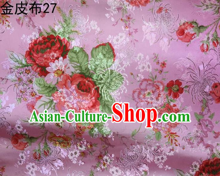 Traditional Asian Chinese Handmade Printing Peony Satin Tang Suit Pink Fabric, Nanjing Brocade Ancient Costume Hanfu Cheongsam Cloth Material