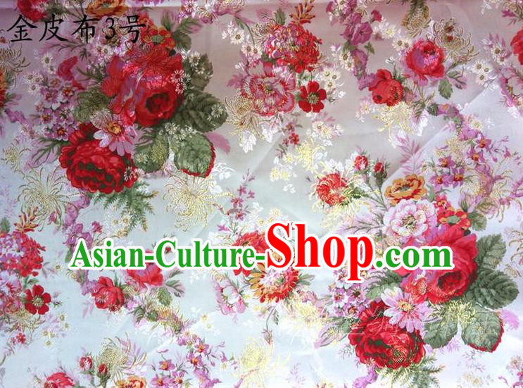 Traditional Asian Chinese Handmade Printing Red Peony Satin Tang Suit Fabric, Nanjing Brocade Ancient Costume Hanfu Cheongsam Cloth Material