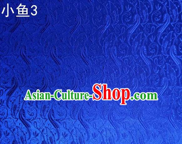 Traditional Asian Chinese Handmade Jacquard Weave Fish Pattern Satin Tang Suit Royalblue Silk Fabric, Top Grade Nanjing Brocade Ancient Costume Hanfu Clothing Fabric Cheongsam Cloth Material