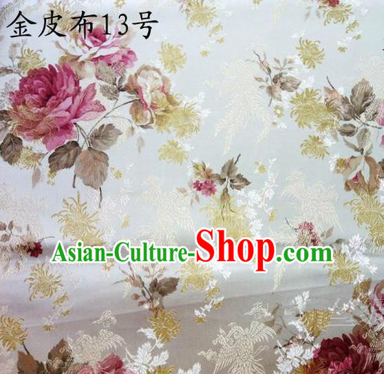 Traditional Asian Chinese Handmade Printing Pink Peony Satin Tang Suit Fabric, Nanjing Brocade Ancient Costume Hanfu Cheongsam Cloth Material