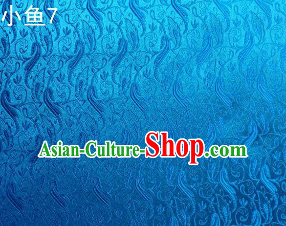 Traditional Asian Chinese Handmade Jacquard Weave Fish Pattern Satin Tang Suit Blue Silk Fabric, Top Grade Nanjing Brocade Ancient Costume Hanfu Clothing Fabric Cheongsam Cloth Material