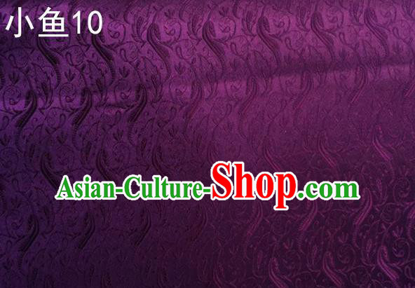 Traditional Asian Chinese Handmade Jacquard Weave Fish Pattern Satin Tang Suit Purple Silk Fabric, Top Grade Nanjing Brocade Ancient Costume Hanfu Clothing Fabric Cheongsam Cloth Material