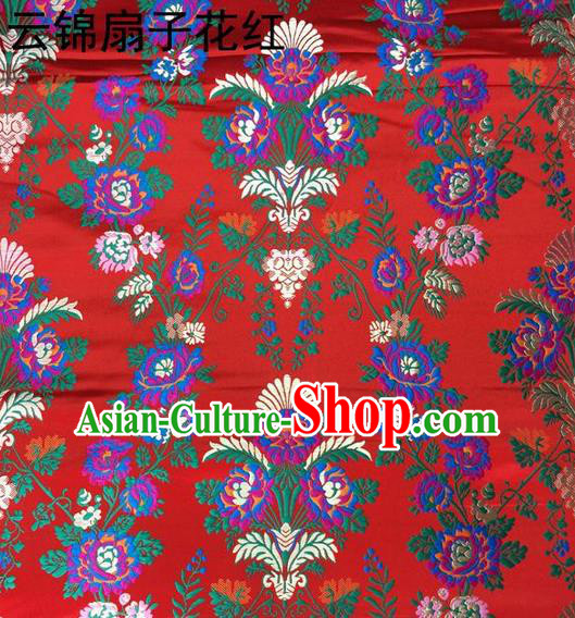 Traditional Asian Chinese Handmade Embroidery Scaevola Nitida Satin Tang Suit Red Fabric, Nanjing Brocade Ancient Costume Hanfu Xiuhe Suit Cheongsam Cloth Material