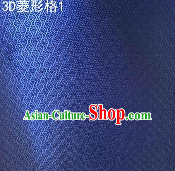 Traditional Asian Chinese Handmade Embroidery Diamond Check Satin Tang Suit Blue Fabric, Nanjing Brocade Ancient Costume Hanfu Cheongsam Cloth Material