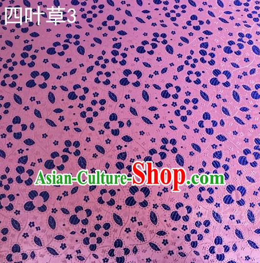Traditional Asian Chinese Handmade Embroidery Clover Silk Satin Tang Suit Pink Fabric, Nanjing Brocade Ancient Costume Hanfu Cheongsam Cloth Material