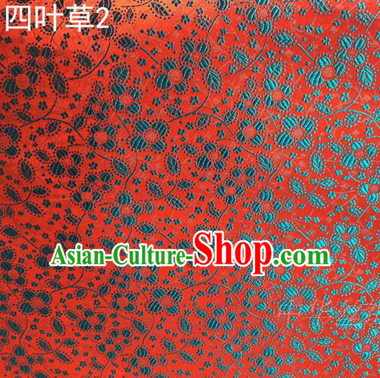 Traditional Asian Chinese Handmade Embroidery Clover Silk Satin Tang Suit Red Fabric, Nanjing Brocade Ancient Costume Hanfu Cheongsam Cloth Material