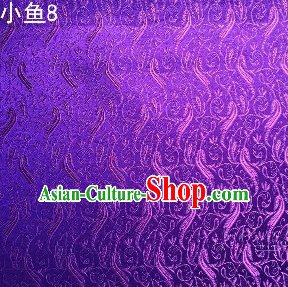 Traditional Asian Chinese Handmade Jacquard Weave Fish Pattern Satin Tang Suit Purple Silk Fabric, Top Grade Nanjing Brocade Ancient Costume Hanfu Clothing Fabric Cheongsam Cloth Material