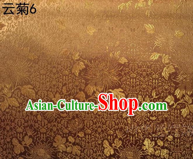 Traditional Asian Chinese Handmade Jacquard Weave Embroidery Chrysanthemum Satin Tang Suit Golden Silk Fabric, Top Grade Nanjing Brocade Ancient Costume Hanfu Clothing Fabric Cheongsam Cloth Material