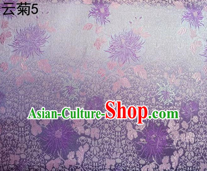 Traditional Asian Chinese Handmade Jacquard Weave Embroidery Chrysanthemum Satin Tang Suit Lilac Silk Fabric, Top Grade Nanjing Brocade Ancient Costume Hanfu Clothing Fabric Cheongsam Cloth Material