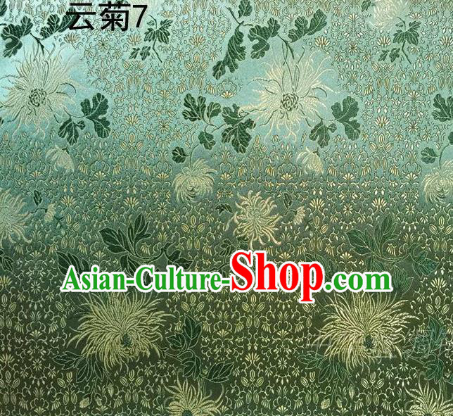 Traditional Asian Chinese Handmade Jacquard Weave Embroidery Chrysanthemum Satin Tang Suit Green Silk Fabric, Top Grade Nanjing Brocade Ancient Costume Hanfu Clothing Fabric Cheongsam Cloth Material