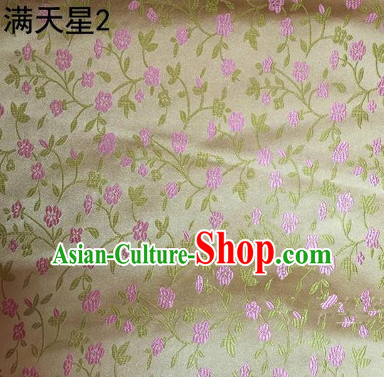 Traditional Asian Chinese Handmade Embroidery Plum Blossom Satin Tang Suit Golden Silk Fabric, Top Grade Nanjing Brocade Ancient Costume Hanfu Clothing Fabric Cheongsam Cloth Material