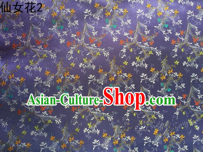 Traditional Asian Chinese Handmade Embroidery Spreading Flowers Satin Tang Suit Purple Silk Fabric, Top Grade Nanjing Brocade Ancient Costume Hanfu Clothing Cheongsam Cloth Material