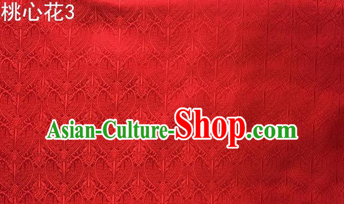 Traditional Asian Chinese Handmade Embroidery Peach Hearts Flowers Satin Tang Suit Red Silk Fabric, Top Grade Nanjing Brocade Ancient Costume Hanfu Clothing Cheongsam Cloth Material