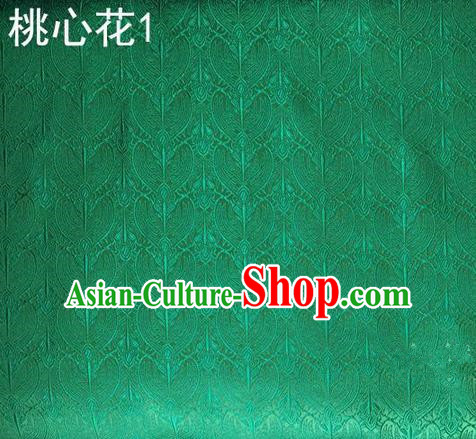 Traditional Asian Chinese Handmade Embroidery Peach Hearts Flowers Satin Tang Suit Green Silk Fabric, Top Grade Nanjing Brocade Ancient Costume Hanfu Clothing Cheongsam Cloth Material