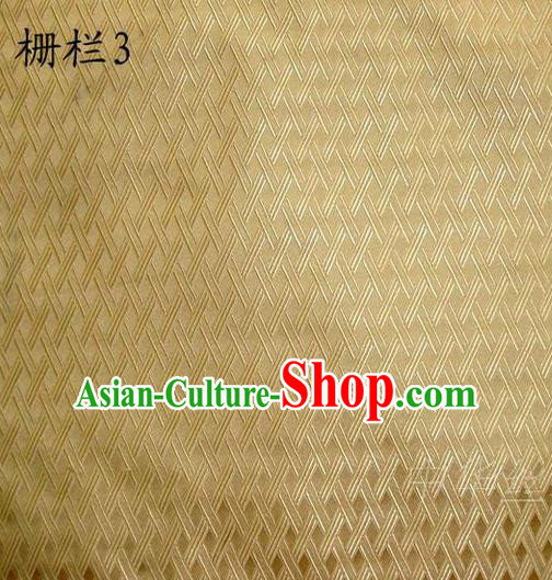 Traditional Asian Chinese Handmade Embroidery Fence Pattern Satin Tang Suit Light Golden Silk Fabric, Top Grade Nanjing Brocade Ancient Costume Hanfu Clothing Cheongsam Cloth Material