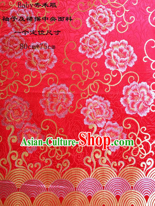Traditional Asian Chinese Handmade Embroidery Peony Satin Wedding Xiuhe Suit Red Silk Fabric, Top Grade Nanjing Brocade Ancient Costume Hanfu Clothing Cheongsam Cloth Material