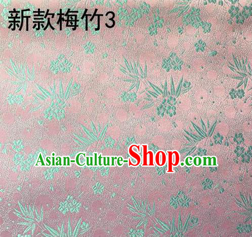 Traditional Asian Chinese Handmade Embroidery Plum Bamboo Silk Satin Tang Suit Pink Fabric, Nanjing Brocade Ancient Costume Hanfu Cheongsam Cloth Material