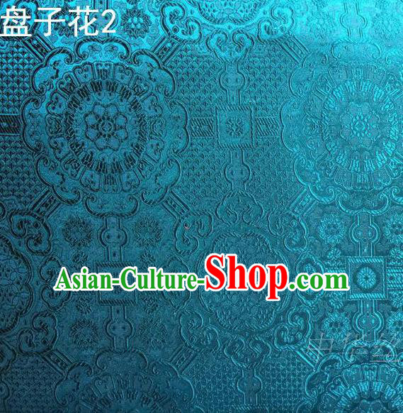 Traditional Asian Chinese Handmade Embroidery Flowers Mongolian Robe Silk Satin Tang Suit Peacock Blue Fabric, Nanjing Brocade Ancient Costume Hanfu Cheongsam Cloth Material