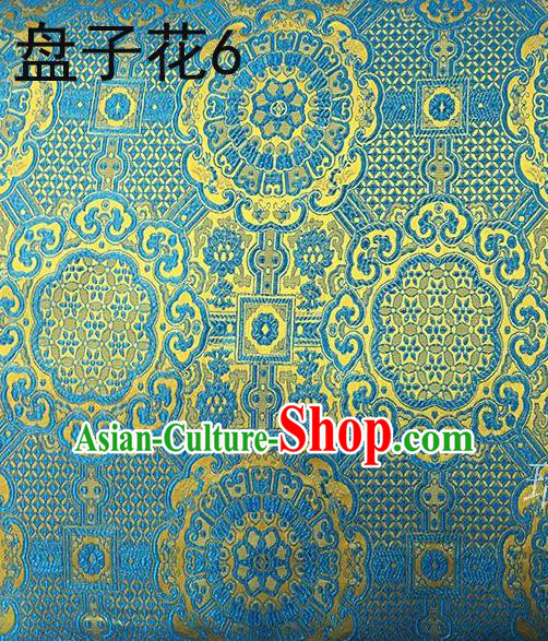 Traditional Asian Chinese Handmade Embroidery Flowers Silk Satin Tang Suit Blue Fabric, Nanjing Brocade Ancient Costume Hanfu Cheongsam Cloth Material