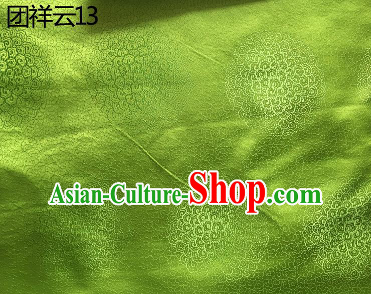 Traditional Asian Chinese Handmade Embroidery Round Auspicious Clouds Silk Satin Tang Suit Green Mongolian Robe Fabric, Nanjing Brocade Ancient Costume Hanfu Cheongsam Cloth Material