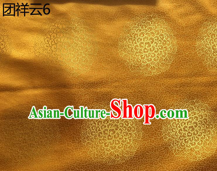 Traditional Asian Chinese Handmade Embroidery Round Auspicious Clouds Silk Satin Tang Suit Golden Mongolian Robe Fabric, Nanjing Brocade Ancient Costume Hanfu Cheongsam Cloth Material