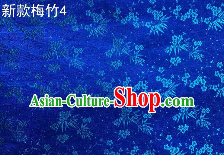 Traditional Asian Chinese Handmade Embroidery Plum Bamboo Silk Satin Tang Suit Blue Fabric, Nanjing Brocade Ancient Costume Hanfu Cheongsam Cloth Material