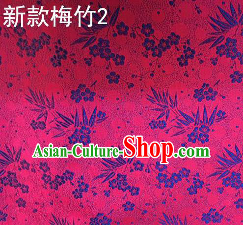 Traditional Asian Chinese Handmade Embroidery Plum Bamboo Silk Satin Tang Suit Rosy Fabric, Nanjing Brocade Ancient Costume Hanfu Cheongsam Cloth Material