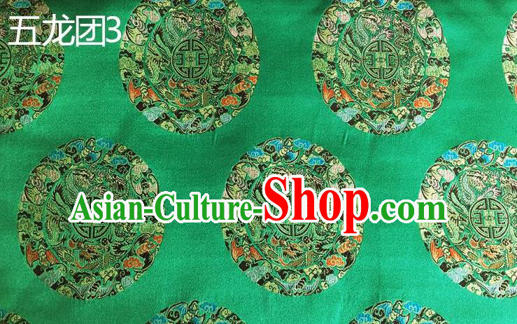 Traditional Asian Chinese Handmade Embroidery Dragon Pattern Silk Satin Tang Suit Xiuhe Suit Green Fabric, Nanjing Brocade Ancient Costume Hanfu Cheongsam Cloth Material