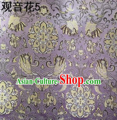 Traditional Asian Chinese Handmade Embroidery Flowers Pattern Silk Satin Tang Suit Mandarin Purple Fabric, Nanjing Brocade Ancient Costume Hanfu Cheongsam Cloth Material