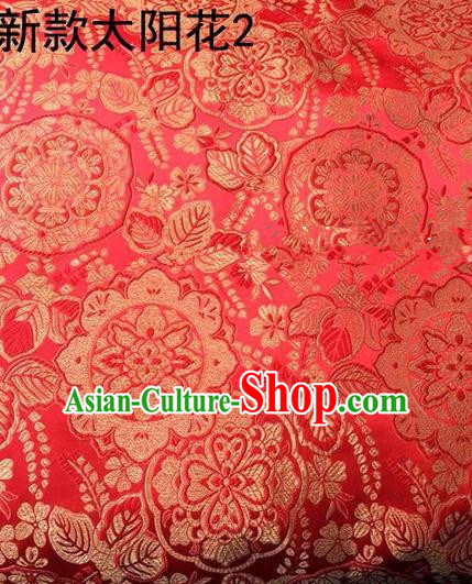 Traditional Asian Chinese Handmade Embroidery Flowers Pattern Silk Satin Tang Suit Mandarin Mongolian Robe Red Fabric, Nanjing Brocade Ancient Costume Hanfu Cheongsam Cloth Material