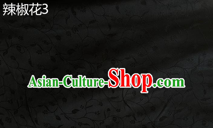 Traditional Asian Chinese Handmade Embroidery Pepper Flowers Pattern Silk Satin Tang Suit Black Fabric, Nanjing Brocade Ancient Costume Hanfu Cheongsam Cloth Material