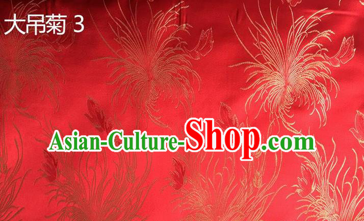 Traditional Asian Chinese Handmade Embroidery Chrysanthemum Flowers Silk Satin Tang Suit Red Tibetan Fabric, Nanjing Brocade Ancient Costume Hanfu Cheongsam Cloth Material