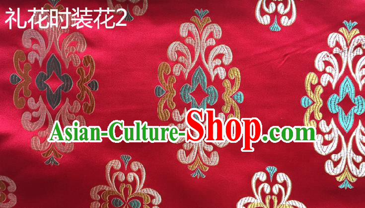 Traditional Asian Chinese Handmade Embroidery Fireworks Silk Satin Tang Suit Red Fabric, Nanjing Brocade Ancient Costume Hanfu Cheongsam Cloth Material