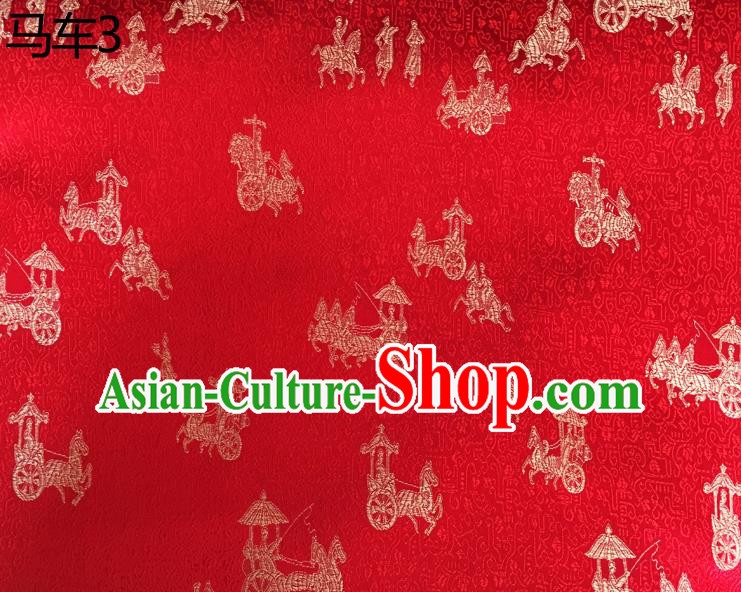 Traditional Asian Chinese Handmade Embroidery Carriage Silk Satin Tang Suit Red Fabric, Nanjing Brocade Ancient Costume Hanfu Cheongsam Cloth Material