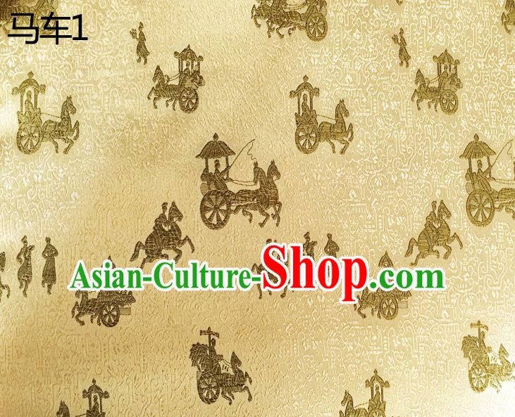 Traditional Asian Chinese Handmade Embroidery Carriage Silk Satin Tang Suit Golden Fabric, Nanjing Brocade Ancient Costume Hanfu Cheongsam Cloth Material