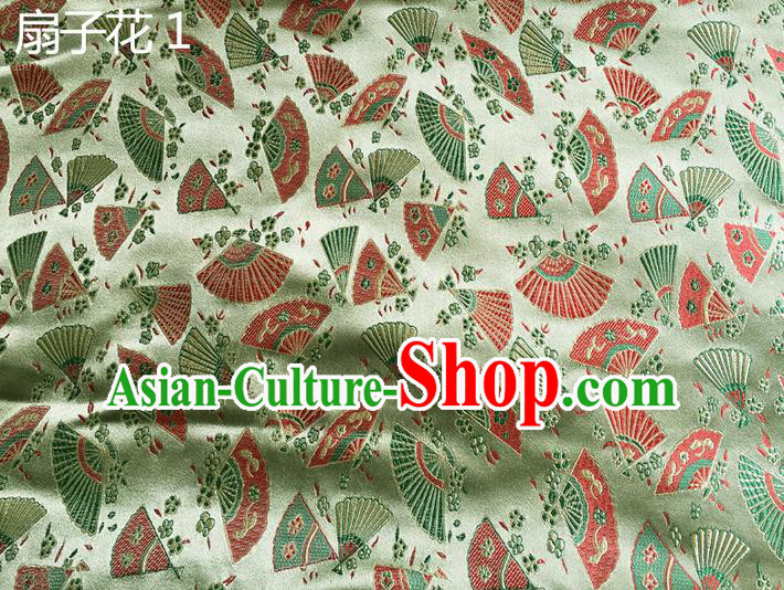 Traditional Asian Chinese Handmade Embroidery Fans Flowers Silk Satin Tang Suit Green Fabric, Nanjing Brocade Ancient Costume Hanfu Cheongsam Cloth Material