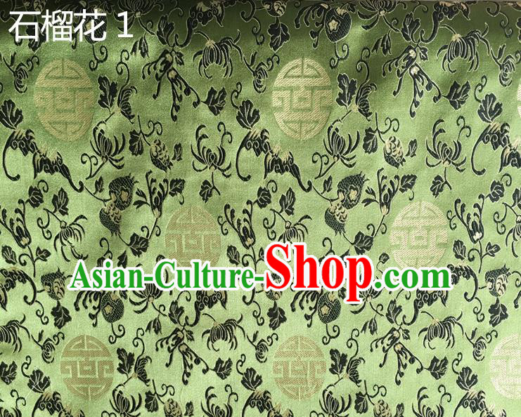 Traditional Asian Chinese Handmade Embroidery Pomegranate Flower Silk Satin Tang Suit Green Fabric, Nanjing Brocade Ancient Costume Hanfu Cheongsam Cloth Material